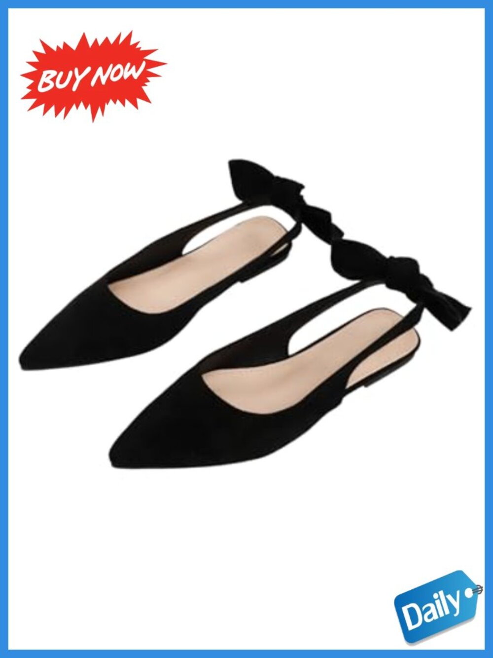 PU Leather Bow Pointed Toe Slingback Flats - Women's Slip On Mules